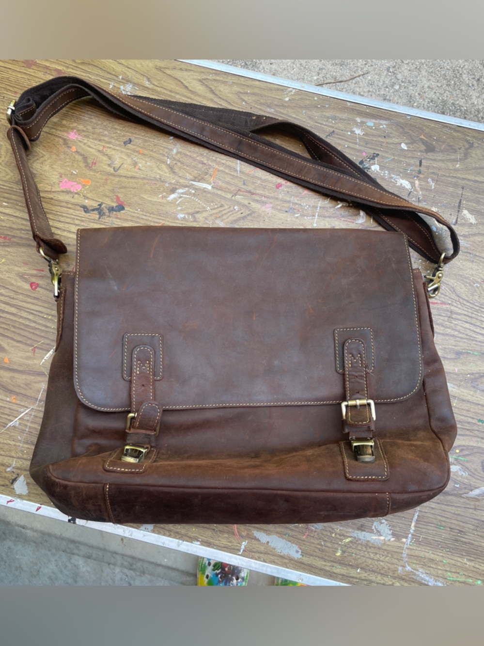 Brown Leather Messenger Bag with Adjustable Strap